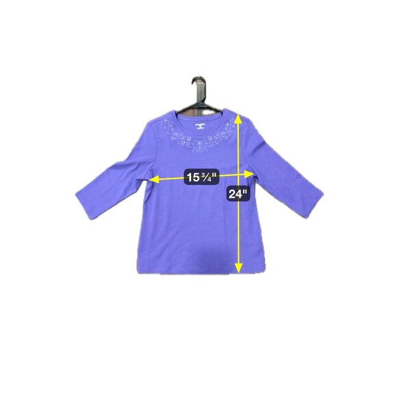Studio Works Petite Womens Purple Embellished 3/4 Sleeve Top PS Embroidery - Picture 7 of 10